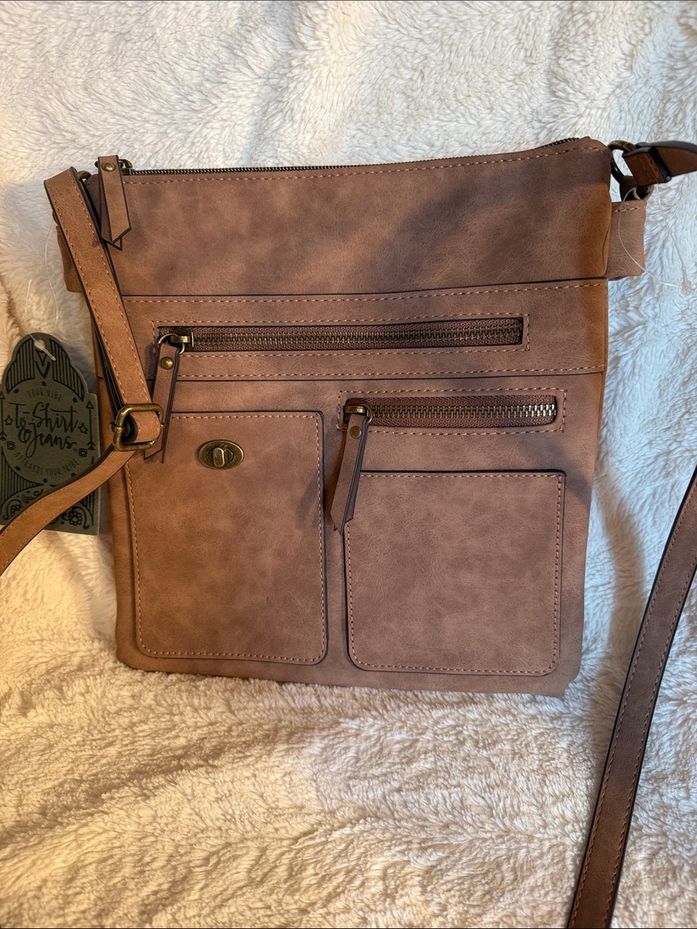 T-Shirt & Jeans Cognac Faux Leather Crossbody Bag 623103N-COG NWT